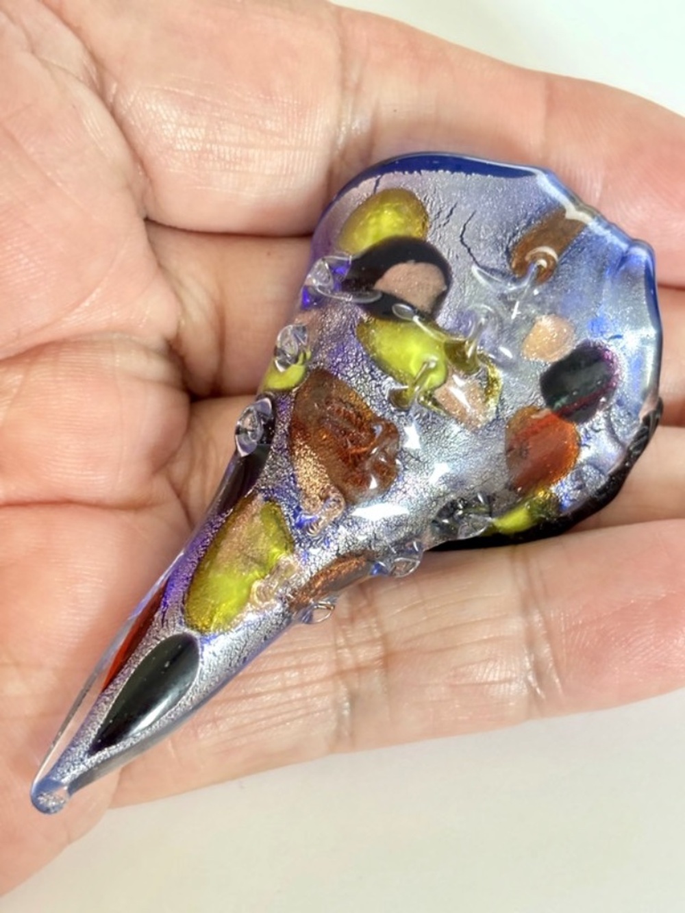 🔥$1 Clearance Large Blue Multi Goldflake Handmade Lampwork Glass Conch Pendant